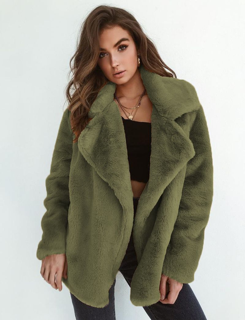 Abbigliamento da donna, cappotti di lana da donna con risvolto in peluche, alla moda in stile autunno e inverno_voghion.com