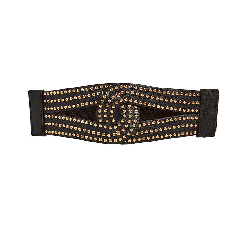 Punk Style Rivet Wide Waist Belt Outerwear, Skirts, And Suits, Versatile Elastic Waistband For Women_voghion.com