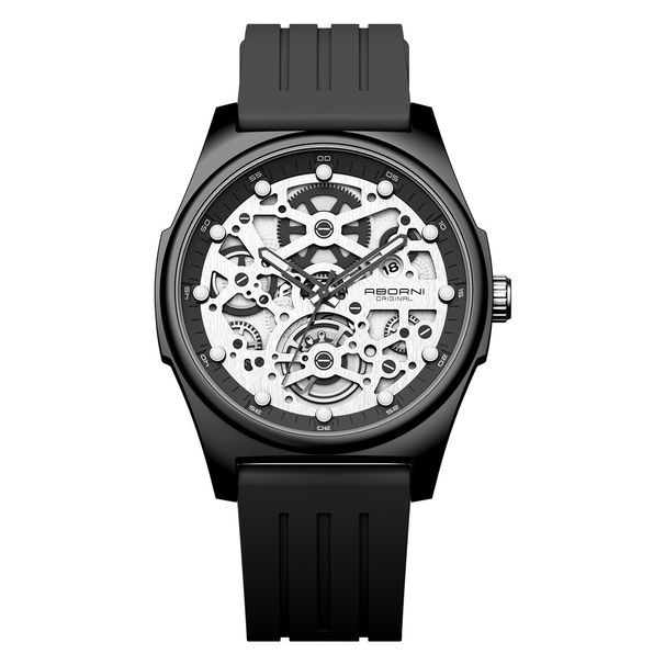 Montre à quartz mécanique squelette pour homme avec aiguilles lumineuses, bracelet en silicone étanche, design tendance pour un usage quotidien_voghion.com