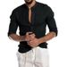 Cotton Linen Hot Sale Men's Long-Sleeved Shirts Summer Solid Color Stand-Up Collar Casual Beach Style Plus Size_voghion.com