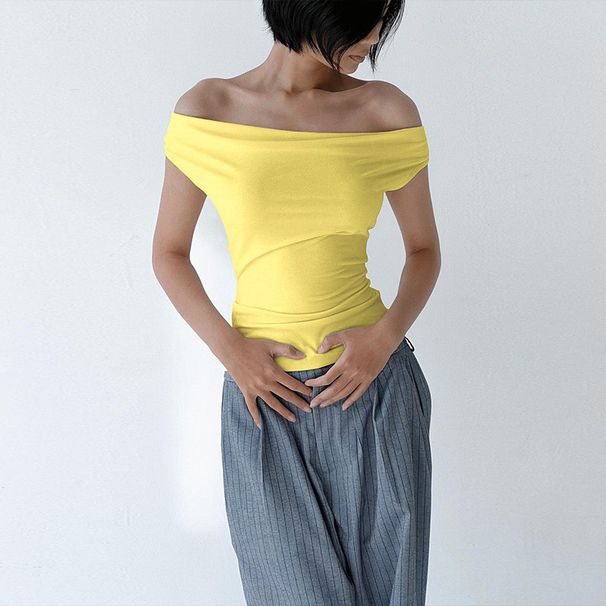 2024 Hot Selling New Sleeveless Lace Up Base Top Summer Sexy One Neck Off Shoulder T-shirt_voghion.com