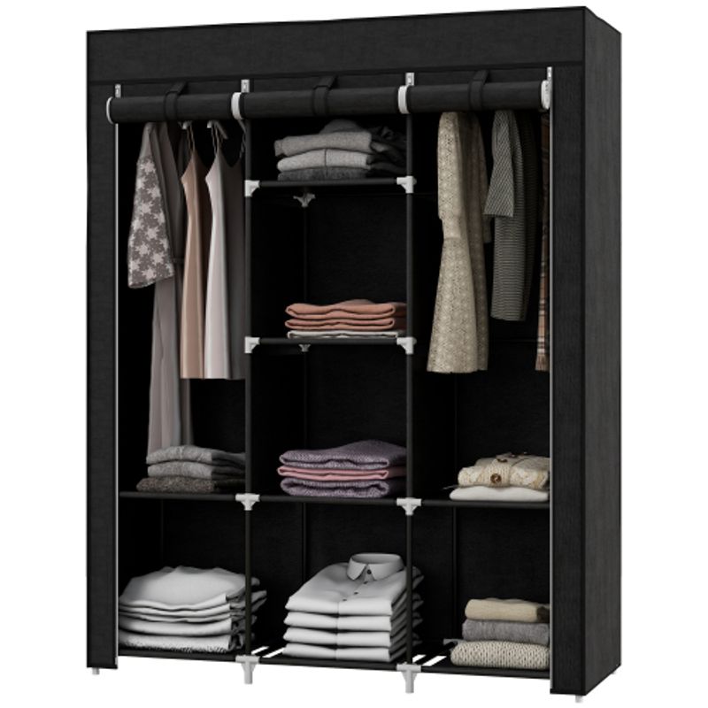 HOMCOM Stoffschrank Mit Kleiderstange 8 Ebenen 125x43x162,5cm Hellgrau Platzsparender Faltschrank Für Flur & Schlafzimmer_voghion.com