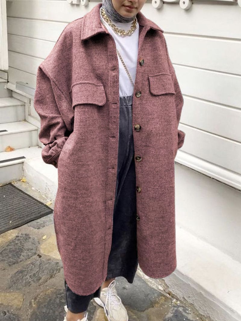 ​​"Damenmantel aus Wollmischung, langärmlig, Trenchcoat mit Button-Down-Kragen, lässiger, locker sitzender Mantel für Herbst und Winter"​​_voghion.com