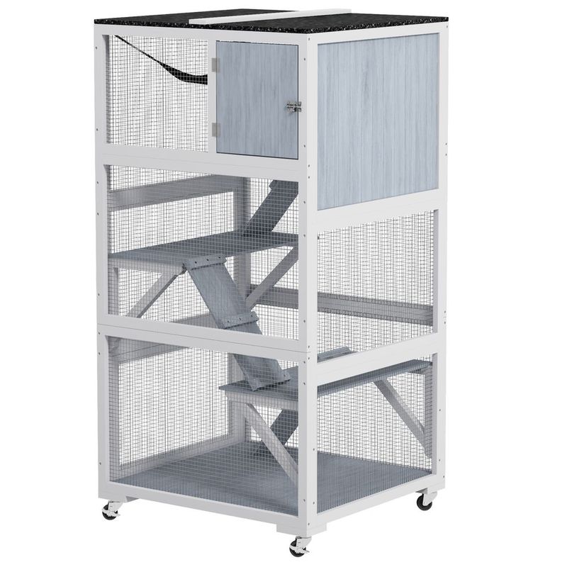 PawHut Outdoor Cat Enclosure Catio For Cats With Wheels, Weatherproof Catio With Multi-Level, Hammock For 1-3 Cats Up To 12lbs, Gray_voghion.com