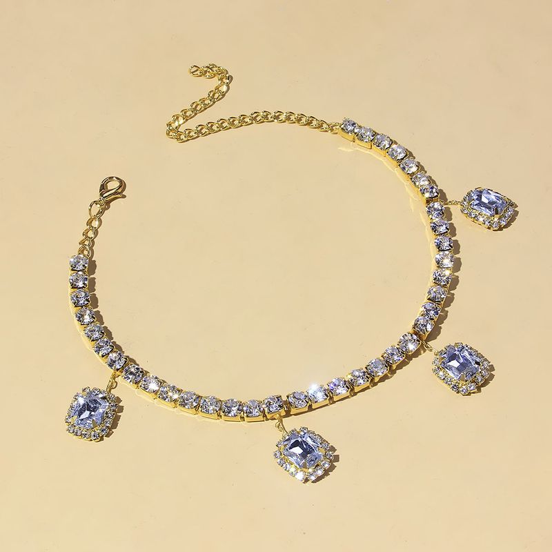 Hot New Square rhinestone Ankelkæde mode enkelt række Strandvedhæng Anklet smykker Anklet_voghion.com