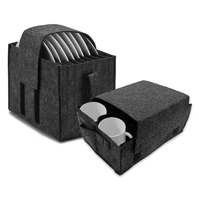 Felt plate storage bag picnic camping tableware storage bag portable layered storage bag_voghion.com