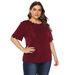 plus size women's clothing wavy edge solid color simple and versatile T-shirt casual short sleeve top_voghion.com