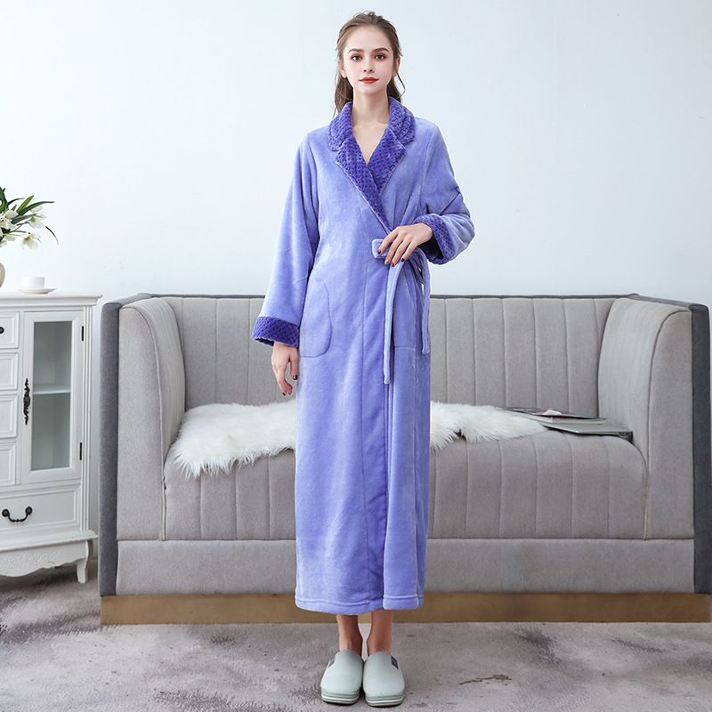 Unisex Coral Fleece Bathrobe – Ultra-Soft Long Sleeve Robe For Men & Women, Winter Warmth With Tie Waist_voghion.com