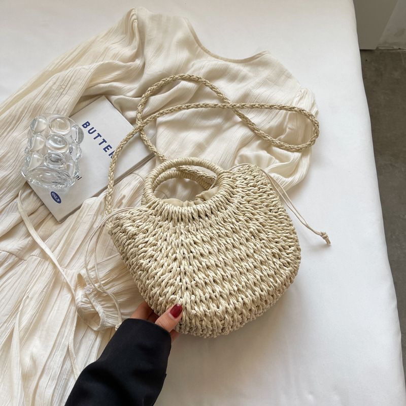 【With Lining】Summer Straw Bag With Bowknot Scarf Bohemian Ethnic Style Single Shoulder Crossbody Handbag For Women_voghion.com