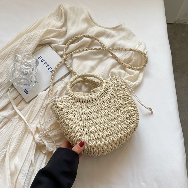 【With Lining】Summer Straw Bag With Bowknot Scarf Bohemian Ethnic Style Single Shoulder Crossbody Handbag For Women_voghion.com