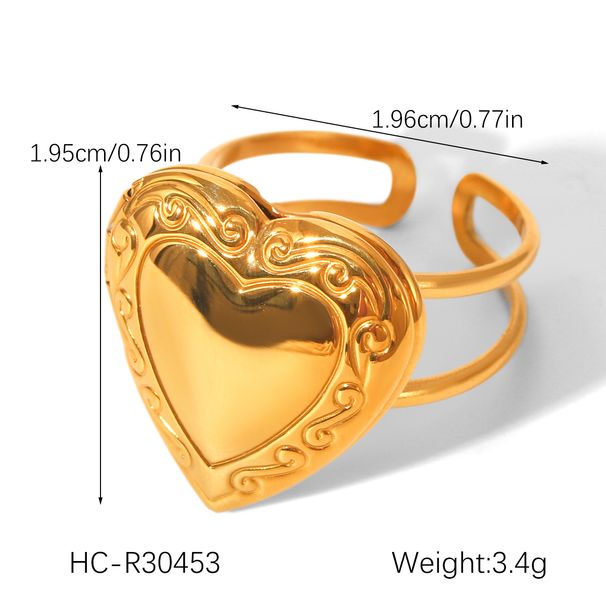 Herzring für Damen, Edelstahl vergoldet Fotobox verstellbarer Ring Modeschmuck Accessoires Geschenk_voghion.com