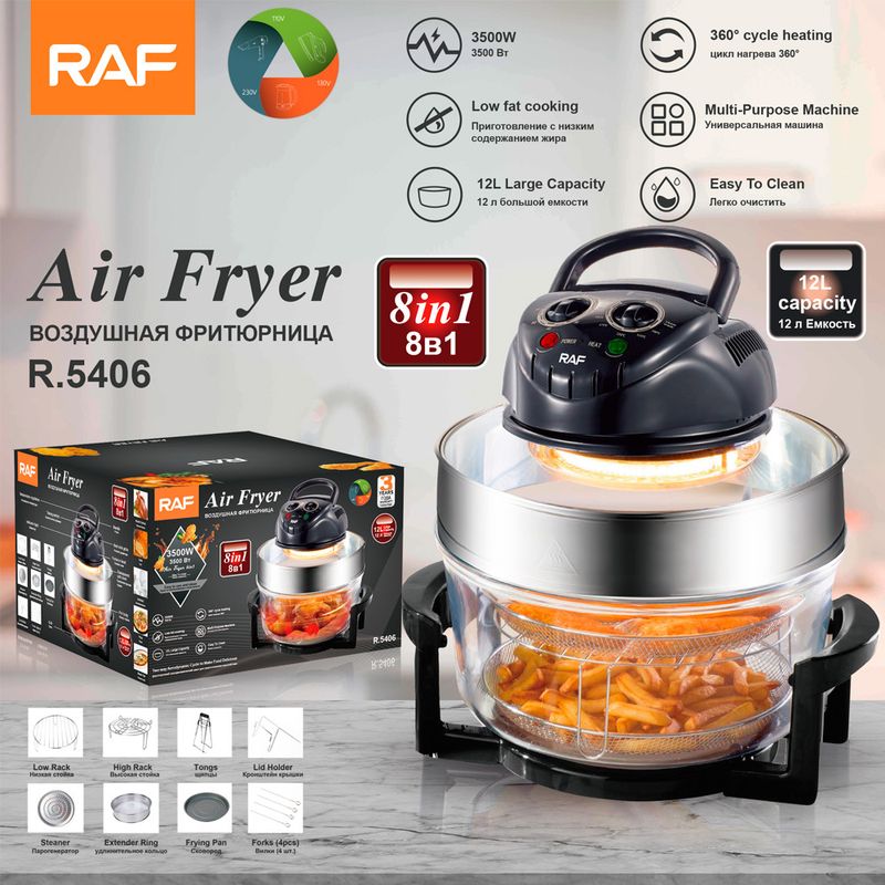 RAF EU Standard Cross-Border Air 12L Large Capacity Multi-Functional Visible Electric Fryer Household Glass 8-in-1_voghion.com