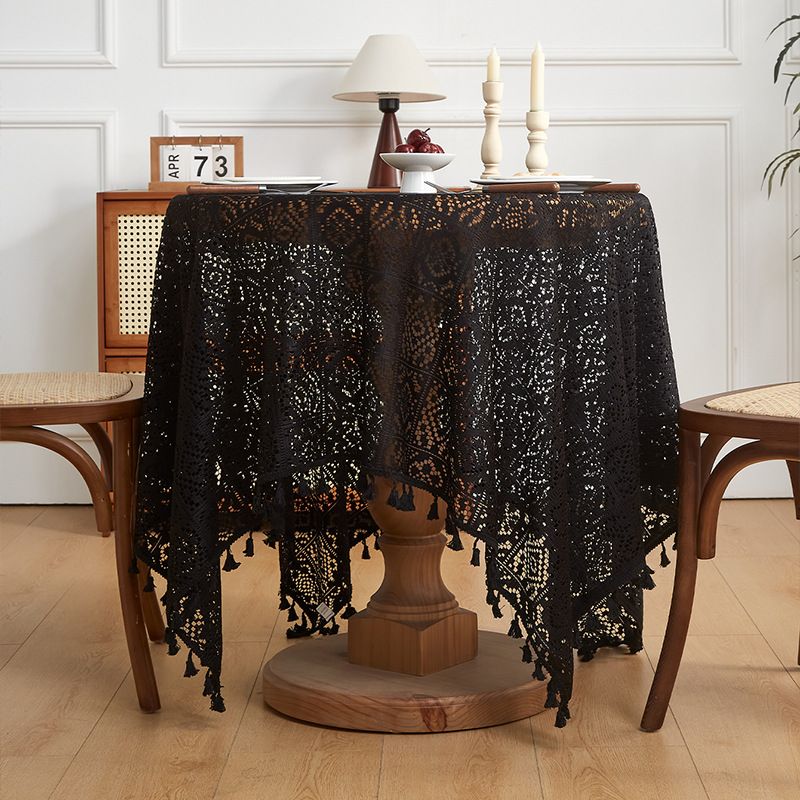 Vintage American Crochet Lace Tablecloth – Poly-Cotton Blend With Classic Geometric Patterns, Multiple Sizes For Dining & Side Tables_voghion.com