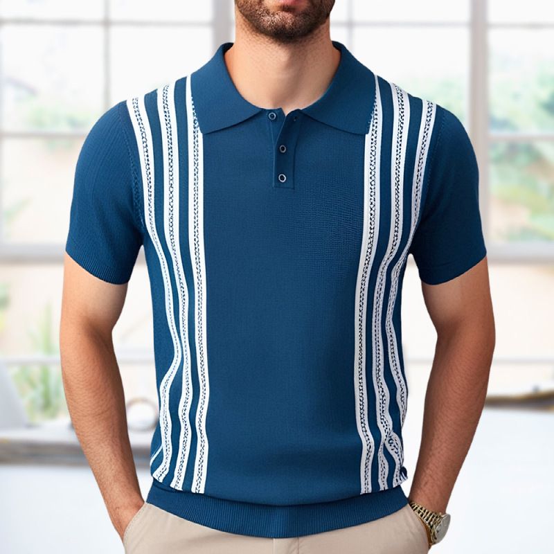 Herenkleding Zomer Korte Mouw Breiwerk Zwart Gestreept Business Casual Poloshirts_voghion.com