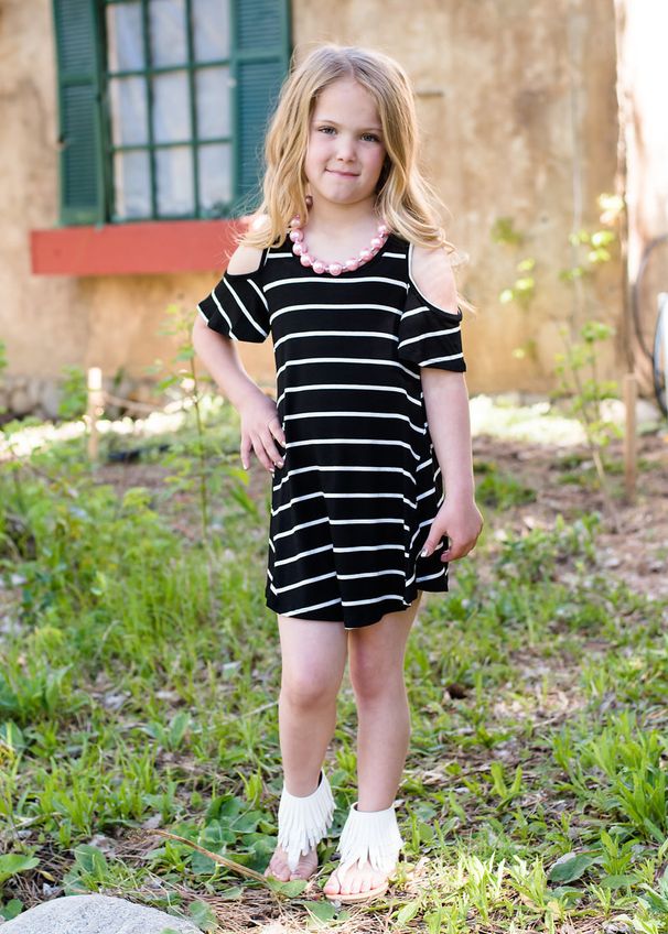 Mother & Kids European and American parent-child wear striped round neck strapless short dress_voghion.com