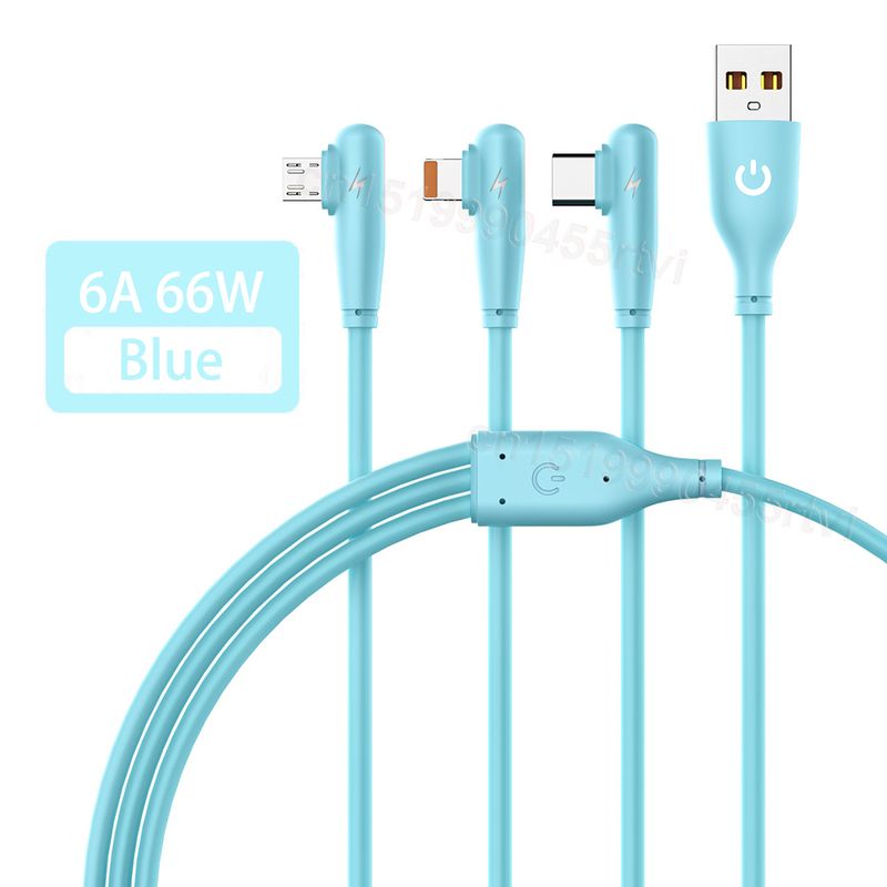 6A 66W 3in1 Quick Charging Elbow USB Cable for iPhone 13 12 Pro Max Liquid Silicone Charging Data Cable for Hu_voghion.com