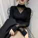 ragazza 2024 primavera e autunno nuovo stile coreano nero traforato da donna maglione a collo alto in pizzo lavorato a maglia_voghion.com