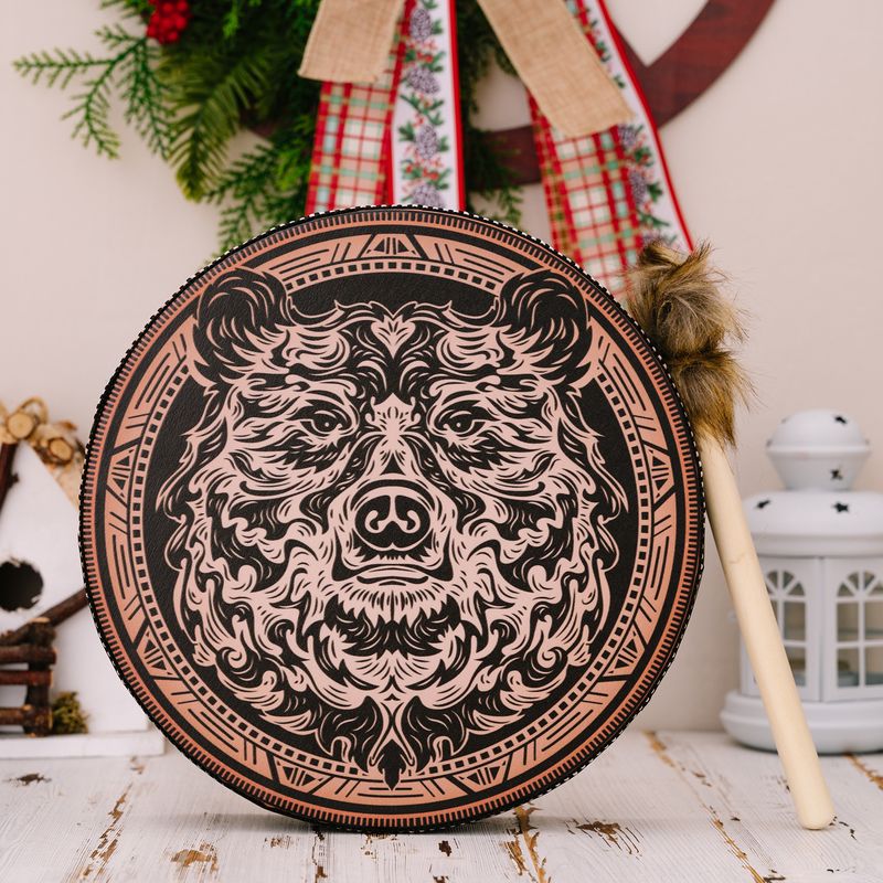 Hobbe Vegetarisk Shaman Bjørne Tromme Perkussionsinstrument Trommedekoration Design Håndlavet Shamanistisk Tromme Sibirisk Tromme_voghion.com