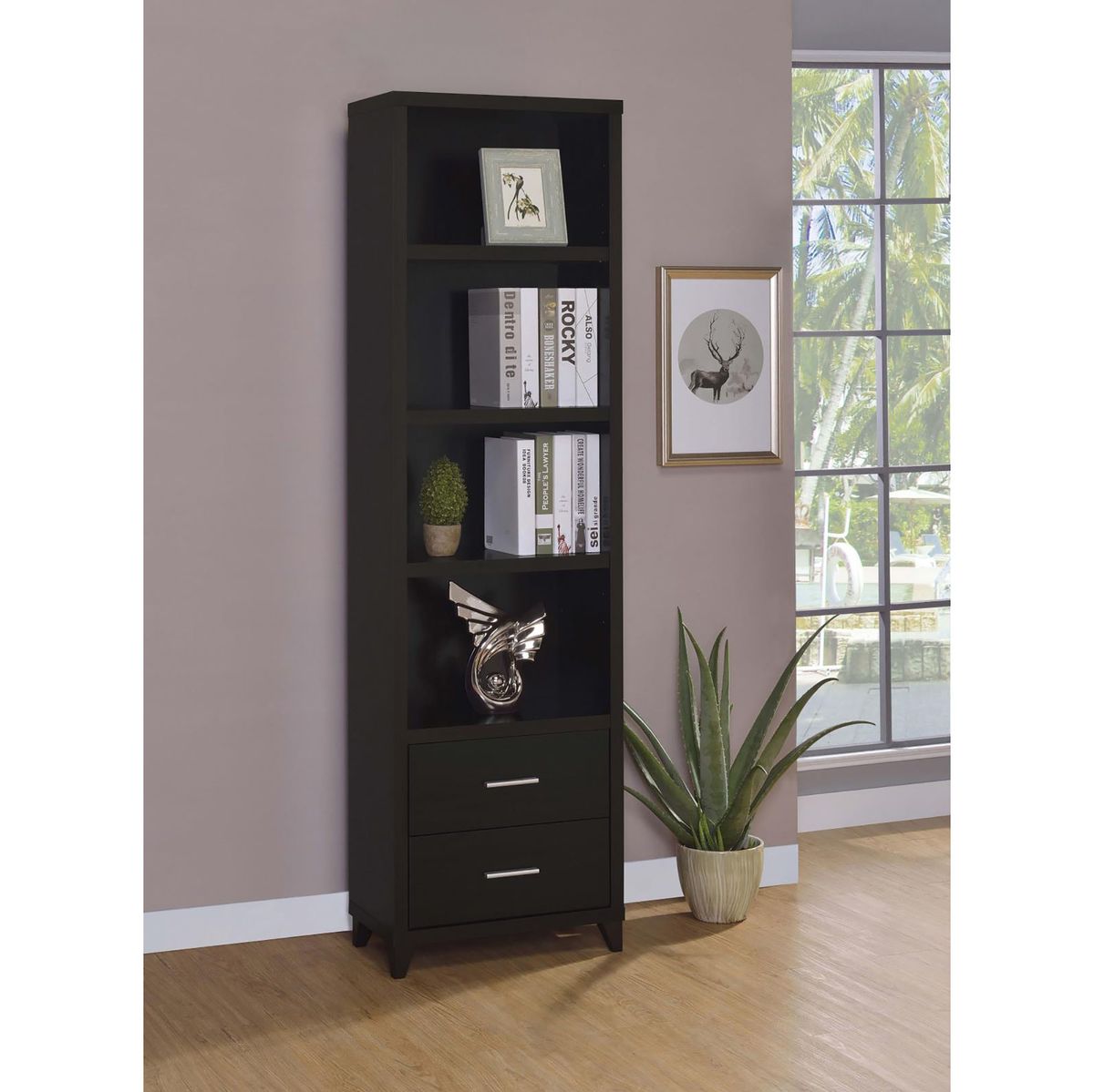 Cappuccino Media Tower with Shelf and Drawer_voghion.com