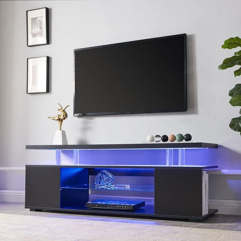 TV Stand For 65 Inch TV LED Gaming Entertainment Center Media Storage Console Table With Large Side Cabinet For Living Room( Black)_voghion.com