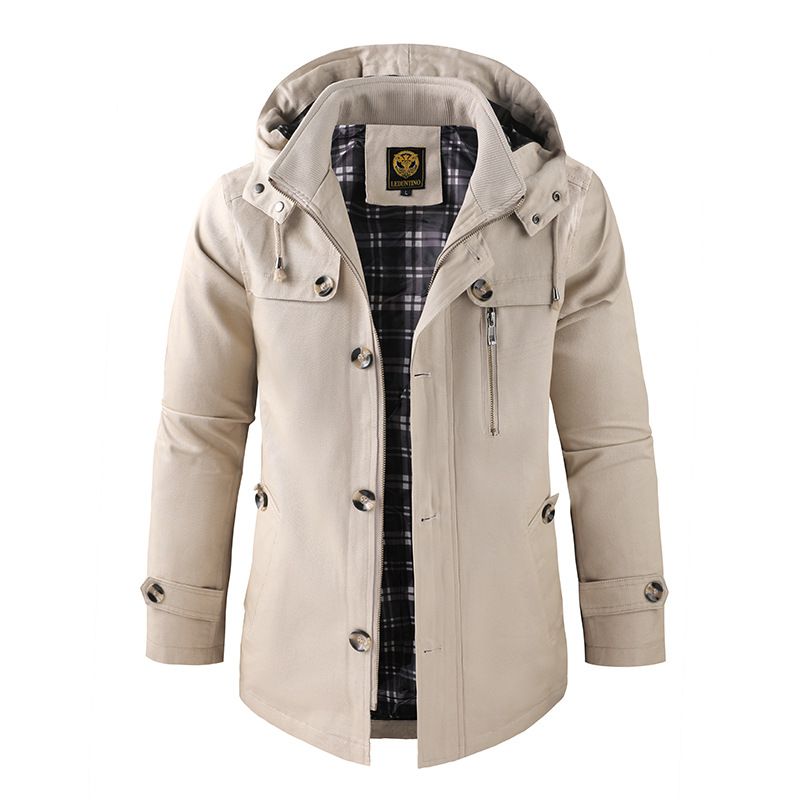 Men's Clothing foreign trade medium and long men's hooded jacket men's washed factory spring and autumn jacket men's clothing large size windbreaker _voghion.com
