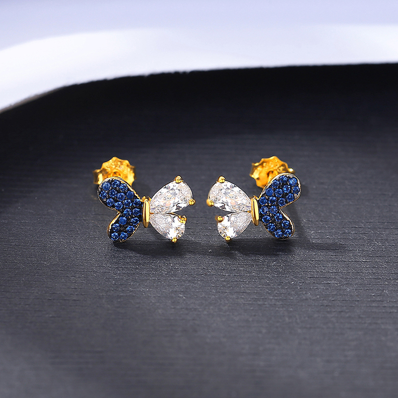 Orecchini a forma di farfalla in argento sterling con zirconi blu zaffiro, gioielli insoliti di lusso per feste placcati in oro_voghion.com