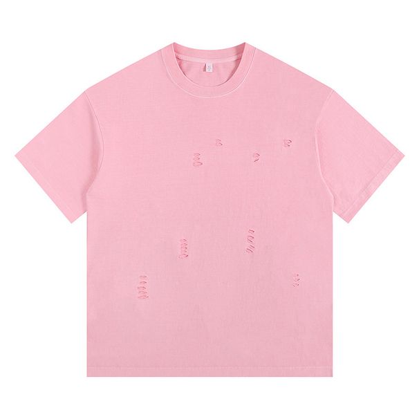 2025d 260g American Style Solid Color Crew Neck Distressed Cool Vintage Washed T-Shirt With Embroidered Text_voghion.com