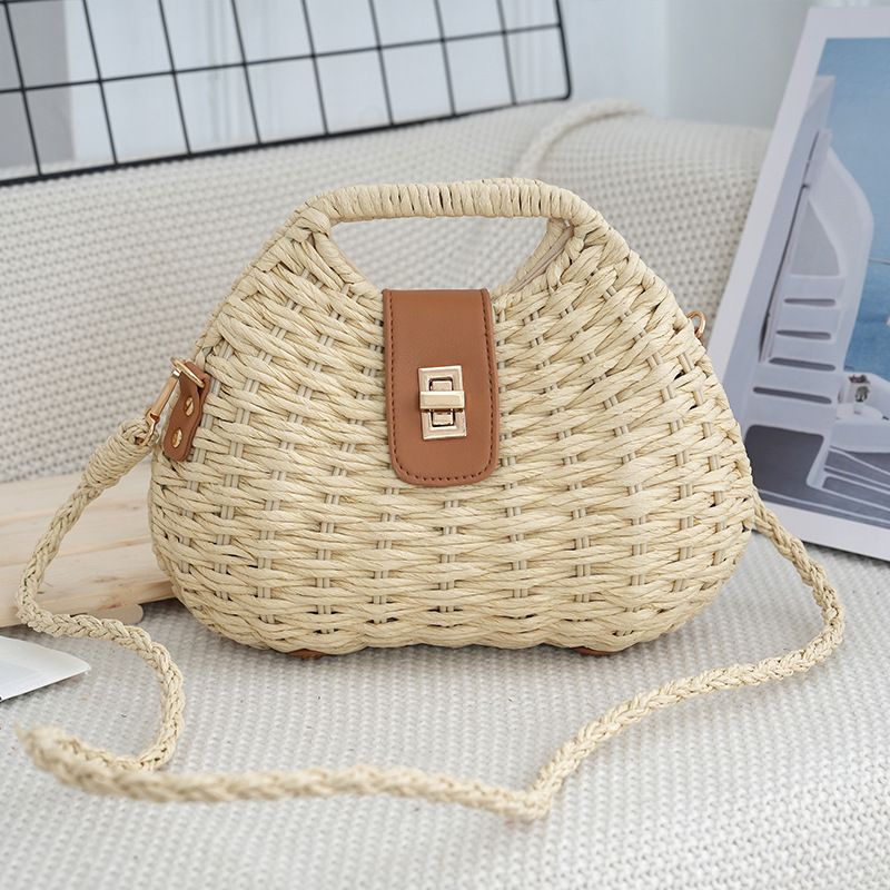 Nuova borsa a tracolla intrecciata in stile coreano per le donne, borsa a mano con struttura in paglia per le vacanze estive in spiaggia_voghion.com