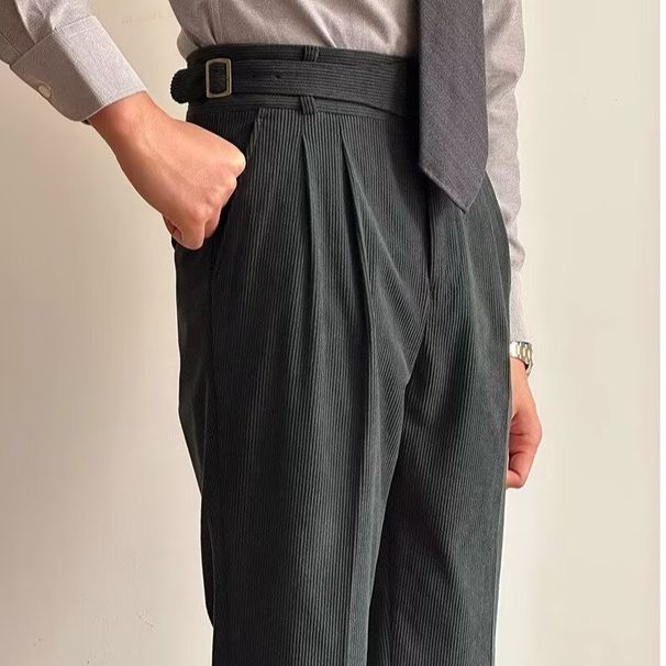 Herren Cordhose mit hoher Taille – Retro Gurkha Hose mit geradem Schnitt für Herbst & Winter (Grün/Braun/Off-White, Größen 28-36)_voghion.com