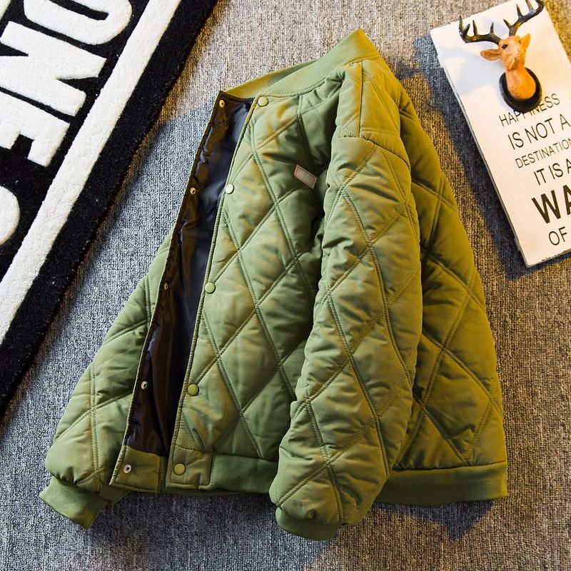 Diamond-shaped checkered cotton-padded jacket for men winter thickened Japanese retro fashion casual baseball suit warm cotton-padded jacket for men_voghion.com
