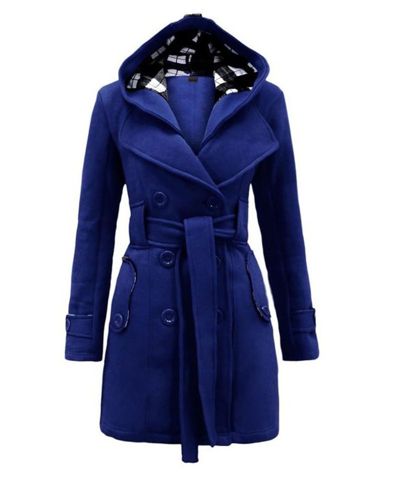 Women's Clothing 2024 new checkered hooded wool coat belt double breasted long coat_voghion.com