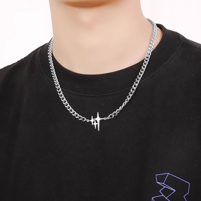 Collana a forma di stella in acciaio al titanio resistente allo sbiadimento di Wang Jiaer, stile hip-hop cubano, collana versatile per coppie di nicchia maschile_voghion.com