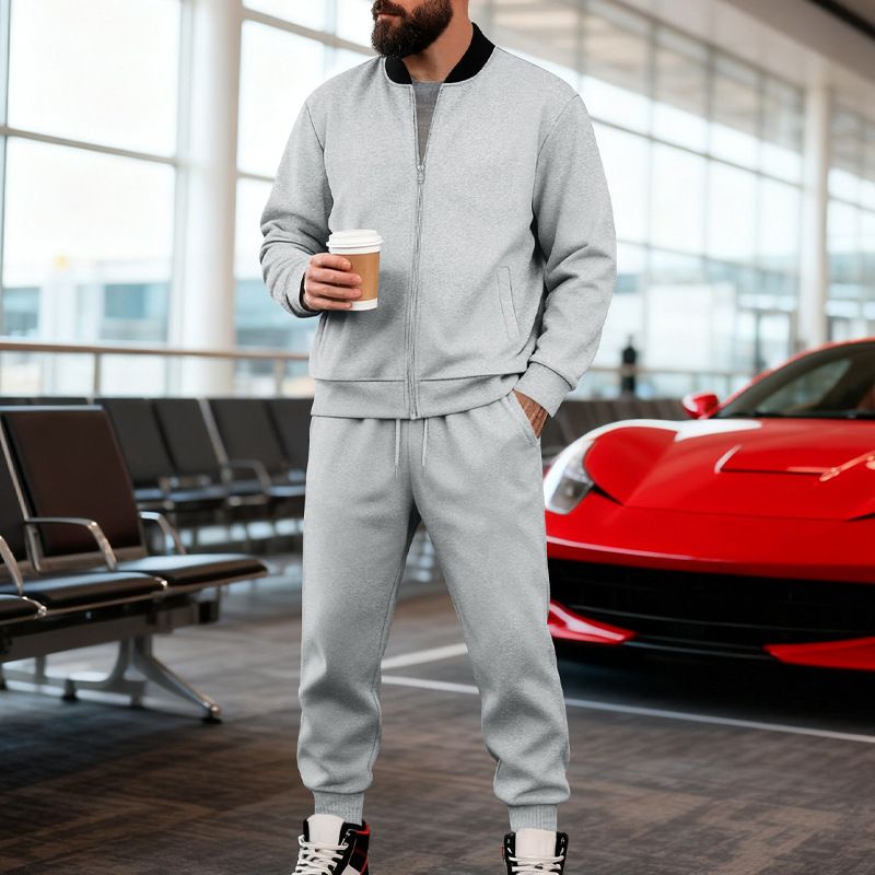 Men's Slim-Fit Baseball Jacket & Jogger Pants Set - Lightweight Autumn Streetwear (Navy, Red, Black, Olive, Light Gray, Dark Gray)_voghion.com