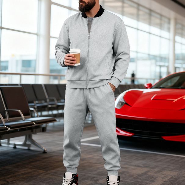 Men's Slim-Fit Baseball Jacket & Jogger Pants Set - Lightweight Autumn Streetwear (Navy, Red, Black, Olive, Light Gray, Dark Gray)_voghion.com