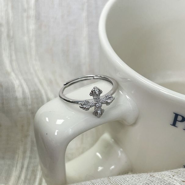 Tiqi S Anello indice Vajra con croce elegante e di alta qualità in argento puro leggero per donna alla moda_voghion.com