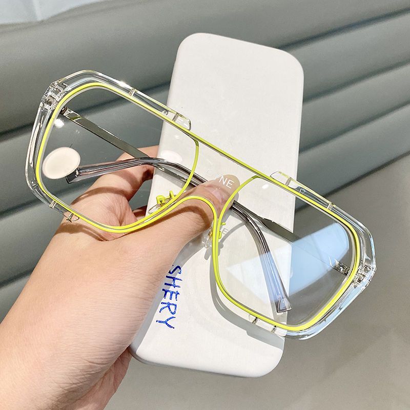 Jednoczęściowe duże kwadratowe okulary przeciwsłoneczne damskie retro żółte okulary przeciwsłoneczne męskie ochrona przed promieniowaniem UV_voghion.com