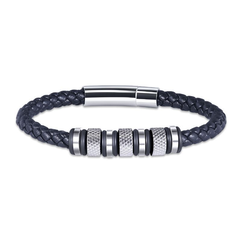 Bracciale da uomo in corda di pelle intrecciata, alla moda, personalizzato, fatto a mano, in pelle di mucca, semplice_voghion.com
