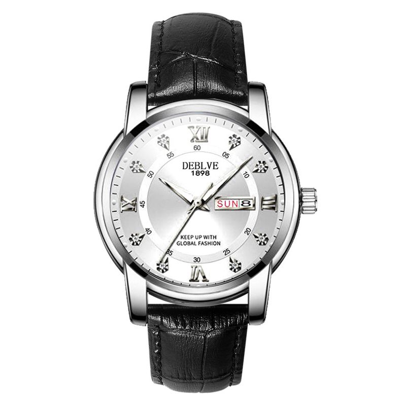 Montre de marque suisse pour homme, bracelet en cuir, étanche et lumineuse, avec calendrier, style business, style chinois et anglais_voghion.com