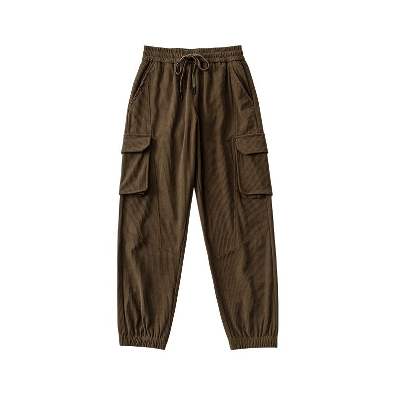 Vêtements de travail texturés pour l'automne avec poches latérales amples en patchwork et pantalon décontracté à jambe droite noué_voghion.com