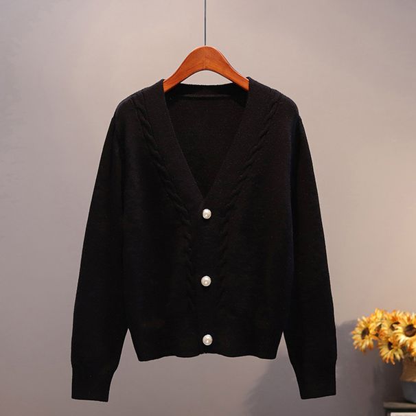 Dameskleding frisse lange mouwen trui damesjas chique losse v-hals gebreide cardigan_voghion.com