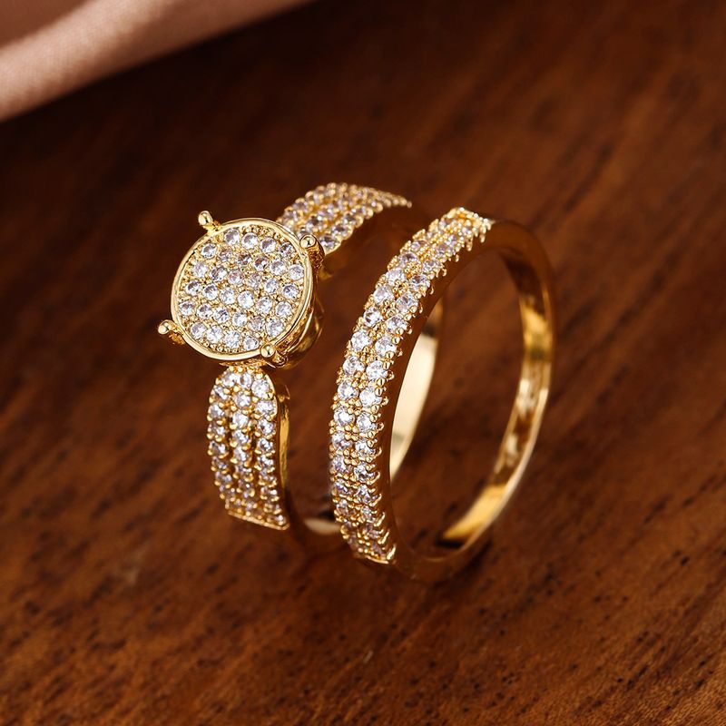 Galvanisierter Echtgold-Dreireihiger Zirkon-Damenring für männliche und weibliche Paare, Kombinationsring, Schmuck_voghion.com