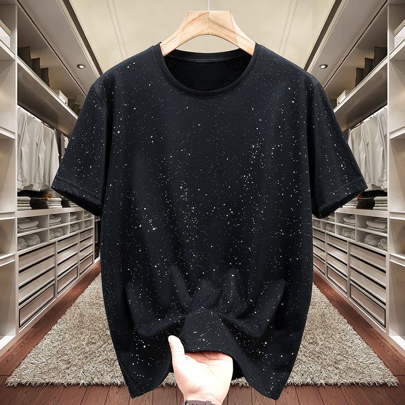 Übergröße Herrenbekleidung Sommer Dicke Herrenbekleidung Übergröße Übergröße Voller Sterne Kurzarm T-Shirt Herren Große Größe Lockerer Trend Dicker Mann Dicker Mann_voghion.com