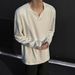 boy Boy Autumn Winter De Velvet V-Neck Sweatshirt Warm Inner Layer Base Shirt Long Sleeve T-Shirt Top Trendy Men's Cool Fashion_voghion.com