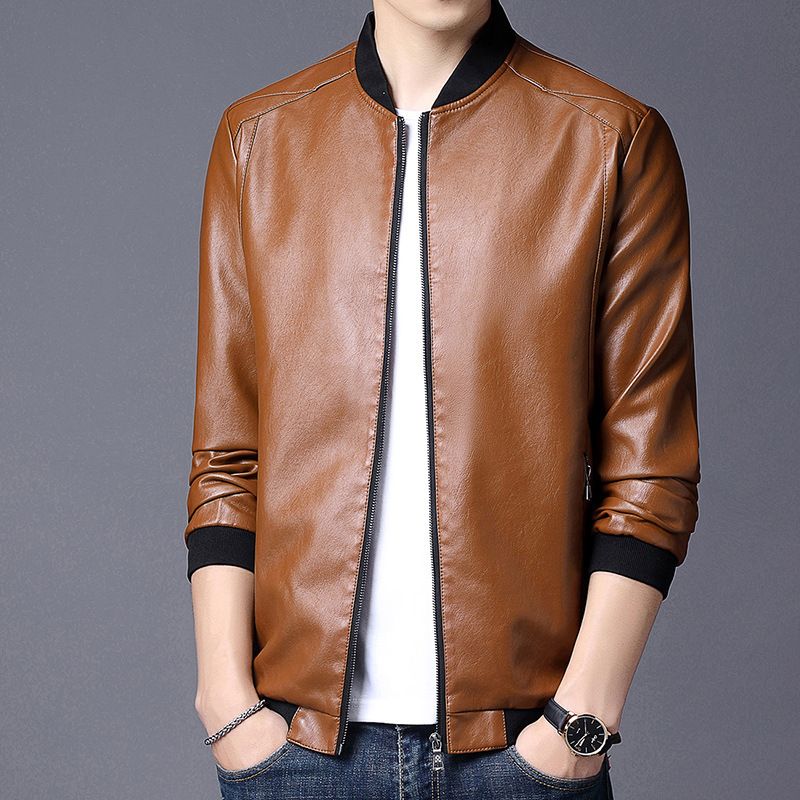 Übergroßer Herbst-Stehkragen, für Männer mit Fat-Guy-Jacke, Jugend-Motorrad-Lederjacke_voghion.com