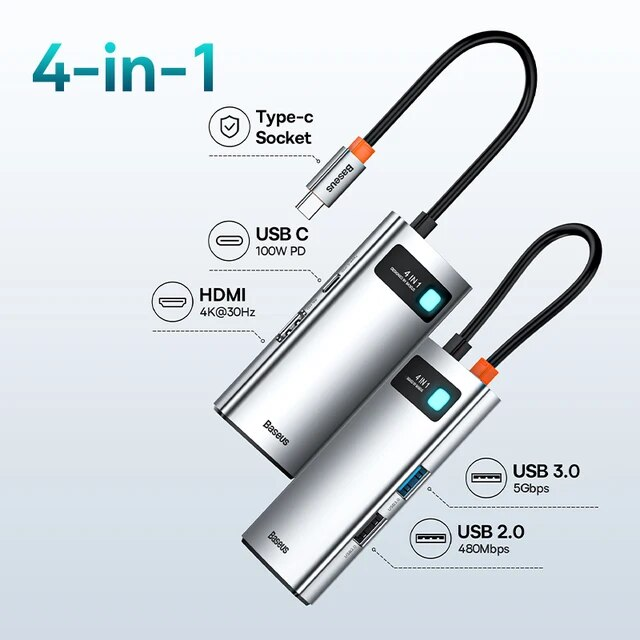 Baseus 10Gbps USB C Hub Type C To HDMI-compatible USB Adapter Ethernet Port Docking Station For MacBook Air M1 M2 USB Splitter_voghion.com