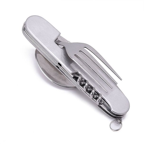 Set di posate da campeggio pieghevoli in acciaio inox da sei pezzi, coltello, forchetta, cucchiaio, multifunzionale per picnic all'aperto_voghion.com