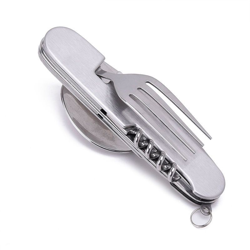 Multifunctional Picnic Outdoor Knife Fork Spoon Stainless Steel Folding Combination Camping Cutlery Six-Piece Set_voghion.com