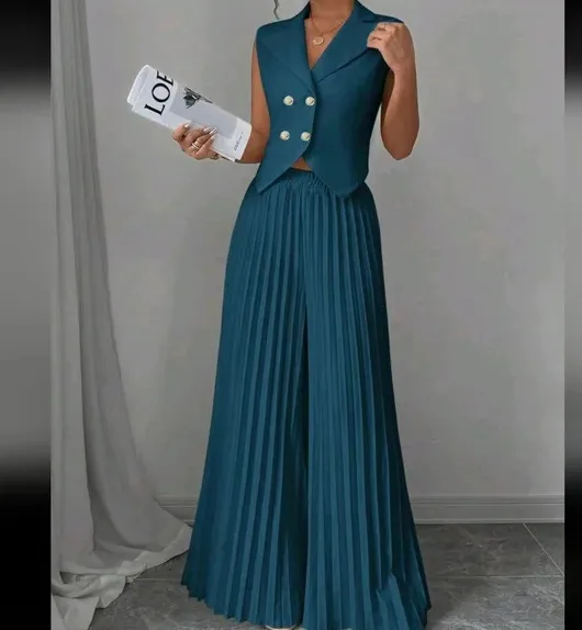 Nouvelle mode gilet gilet jupe plissée costume vêtements pour femmes_voghion.com