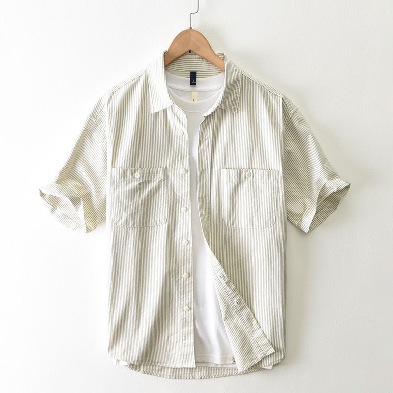 Men's Summer Versatile Artistic Striped Short Sleeved Casual Shirt_voghion.com