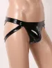Sexy Mens Underwear WetLook Patent Leather Bfs Panties Butt Hollow Out Gay Jockstrap Zipper Open Crotch Bondage_voghion.com